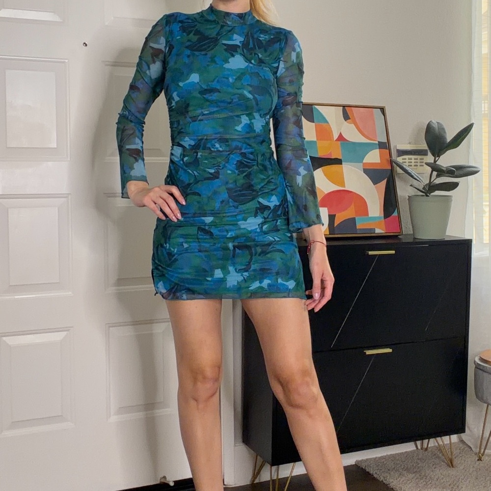 Blue and Green Floral Dress